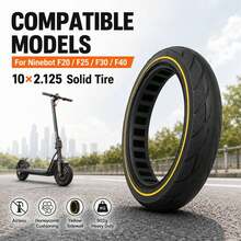 10*2.125 Honeycomb Solid Tire With Yellow Side Rim, Non-Pneumatic Replacement Outer Tire For Ninebot F20/F25/F30/F40 Electric Scooter - Black - View 2