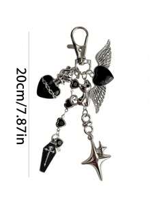 1pc Dark Sweet Cool Heart Wing Cat Keychain Bag Charm - Multicolor - View 4