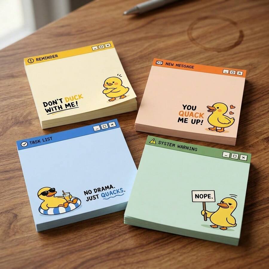 Funny Duck Sticky Notes 4 Packs, 3x3 Inch Sassy Retro Computer Memo Pads, 50 Sheets/Pad. Humorous Desk Accessories And Office Supplies Gift For Coworkers, Friends, Adults. - one-size - View 1