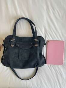 Vintage And Large Capacity Tote Bag, Decorated With Star Rivets And Adjustable Crossbody Shoulder Strap, Perfect For Shopping And Outings - Black - View 11