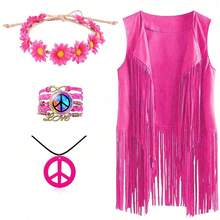 4 Pcs Hippie Costume Clothes Accessories For Women, 70s Fancy Dress Hippy Set 60s 70s Disco Outfits For Carnival And Dress Party - Multicolor - View 8