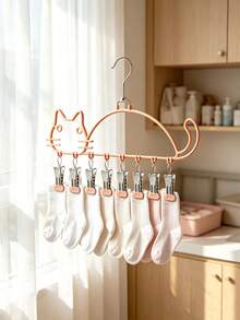 1PC/5PCSCute Cat Shaped Clothes Hanger With Multi Clips, Non-Mark Sock Drying Rack, Household Laundry Hanging Holder For Socks, Underwear & Small Garments, Multi-Color Optional, Portable Laundry Organizer For Balcony Clothes Drying - Multiple Colors and Styles - View 10