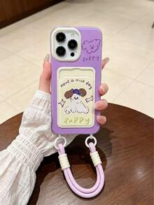 Cartoon Purple Puppy Phone Case Compatible With Apple 17 Pro Max, 16/15 Large Hole Card Holder, 14 Shockproof, 13, For Girls - Purple - View 2