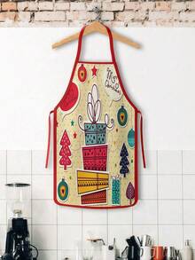 2Pcs Christmas Couple Apron Set, Merry Christmas Text Candy Cane Stocking Gift & Stacked Gift Box Xmas Tree Ornament Printed Adjustable Bib Apron, Holiday Kitchen Cooking Baking Apron For Family Party Xmas Gift - Multicolor - View 5