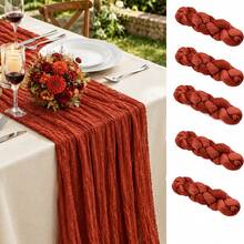5 Packs Terracotta Cheesecloth Table Runner,Soft Airy Flowy Draped Fabric Table Decor, Lightweight Breathable Boho Table Decorations For Wedding Banquet, Bridal Shower, Baby Shower, Engagement Party, Wedding, Holiday Dinner, Farmhouse Celebration - Rust Red - View 1