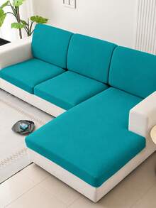 1pc Minimalist Solid Color Milk Silk Stretch Sofa Seat Cushion Cover, Suitable For All Seasons - Peacock Blue - View 6