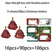34/68/106pcs Christmas Tree Shaped Gift Boxes, Gold Foil Stamping, Burgundy And Green Paper Boxes, Deer Pattern, Suitable For Holiday Decoration, Party Tabletop Decoration, Table Centerpiece Decoration, Includes Christmas Stickers - Multicolor - View 12