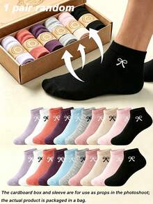 20 Pairs Women's Bowknot Solid Candy Color Boat Socks, Sweet Absorbent Breathable Invisible Socks, Suitable For Daily Wear, Sports, School Style, All Seasons, Random Colors, Optional 1 Pair/10 Pairs/20 Pairs - Multicolor - View 10