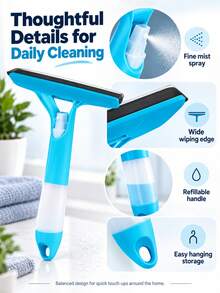 3-In-1 Multi-Functional Glass Cleaning Tool With Sprinkler, Polypropylene (PP) Plastic, For Bathroom, Kitchen, Living Room, Bedroom, Toilet - Efficient Mirror And Window Scraper - A - View 8