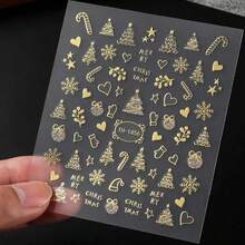 3 Sheets Luxury Golden Christmas Nail Stickers - Rhinestone Tree, Snowflake & Candy Cane Decals, DIY Elegant Manicure Art For Women's Holiday Party - Gold - View 9