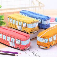 1pc Kids Cute Bus Canvas Pencil Case,With 2Pcs Random Mechanical Pencils,High Capacity Cartoon Car Pouch,School Stationery Storage Bag,Back To School - Multicolor - View 3