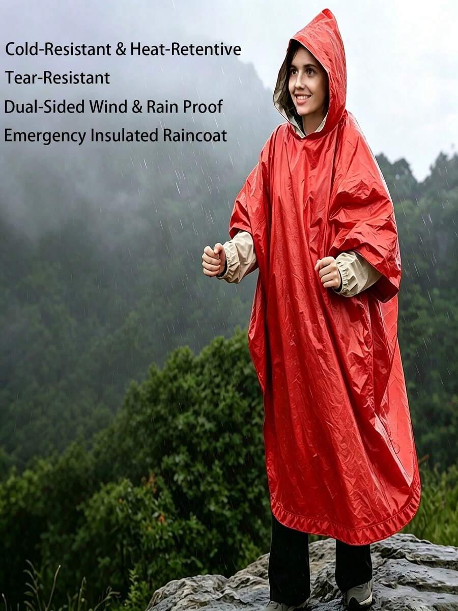 1pc Emergency Heat Reflective Rain Poncho, Outdoor Hiking Gear - Multicolor - View 1