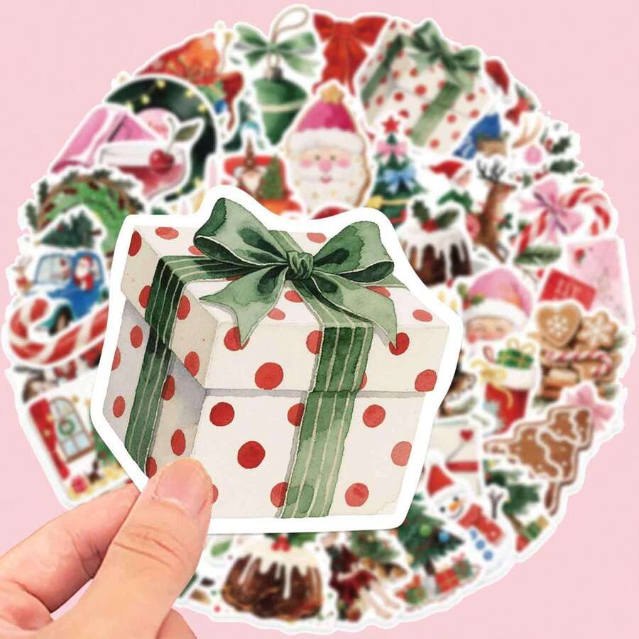 50pcs Matte Christmas Stickers Suitable For Plastic Glass Metal Asymmetrical Shaped Phone Cases - Multicolor - View 1