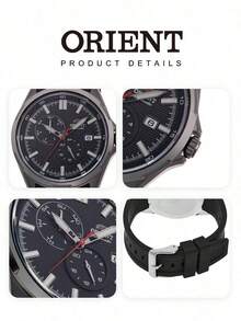 Orient Men's Brushed Steel Chronograph Automatic Watch Matte‑Black Dial Red‑Tip Chronograph‑Hands Rugged Black Rubber Strap Outdoor Adventure‑Style Watch - Black - View 6