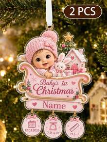 Custom Festive Sleigh Christmas Ornament, Personalized Name Keepsake Decor, Customized Christmas Tree Hanging Pendant, Customizable Holiday Home Decor, Xmas Keepsake Gift, Family Souvenir Ornament 2026, Merry Christmas, First Christmas Decoration - Style a - View 9