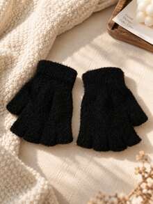 Women's Soft Faux Mink Fur Fingerless Gloves, Warm Thermal Lined Winter Half-Finger Gloves, Open Finger Design For Typing, Writing And Phone Operation, Non-Shedding Comfortable Knitted Hand Protection, Multiple Solid Colors, Suitable For Home, Office, Study And Daily Cold Weather Wear - Multiple Styles - View 11