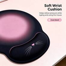 1pc Cute Cat Mouse Pad With Wrist Rest, Ergonomic Non-Slip Silicone Wrist Support Mouse Pad, Soft Desk Mat, Suitable For Office, Gaming, Home, Laptop, Gift For Girls - View 2