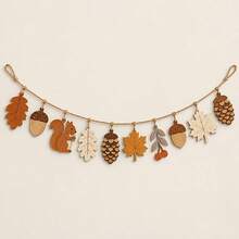 11pcs Thanksgiving Harvest Wooden Hanging Banners, Maple Leaf, Squirrel, Acorn And Pinecone Decor, Rustic Farmhouse Style - Multicolor - View 1
