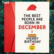 1/3sets The Best People Are Born In December Birthday Christmas Greeting Cards,Santa Hat Cake Design Card With Red Envelope, Festive Theme, Ideal For Wishing Friends, Family, And Colleagues - A - View 9