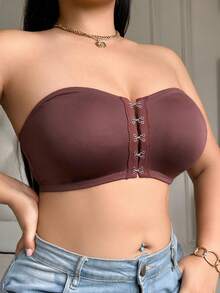 Plus Size Women's Solid Color Casual Daily Strapless Bra - Coffee Brown - View 3