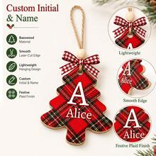 Custom Plaid Christmas Tree Ornament, Personalized Letter Christmas Tree Decor, Festive Stocking Tag For Mantel & Tree, Customized Name Holiday Keepsake, Customizable Christmas Gift For Family, Friends, Couples, Christmas Decoration, Wall Decor - Style D - View 4