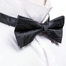 4Pcs Men Black Paisley Jacquard Bow Tie Pocket Square Cufflinks Boutonniere Set For Wedding Business Party - Black - View 3