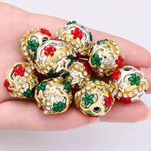 3/6PCS Gorgeous Christmas Golden Beads Fashion Acrylic Flower Round Focal Beads For Jewelry Making DIY Necklace Keychains Various Jewelry Accessories - Multicolor - View 6