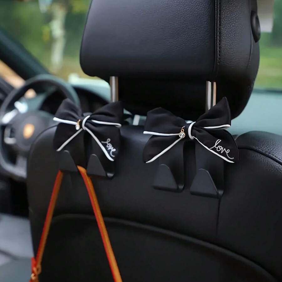 2pcs Car Fashion Cute Bow Seat Back Hooks, Car Interior Storage Hooks - A - View 1