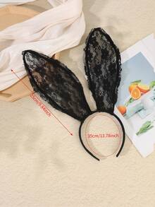 1pc Lace Rabbit Ear Headband, Sexy Hollow Lace Mesh Headpiece, Atmospheric Party Photography Mask Hair Accessory, Black & White Vintage Influencer Photo Prop - Multicolor - View 3