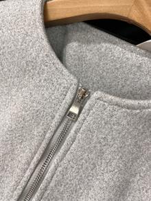 GMFP 女款秋冬休閒優雅寬鬆淺灰色圓領拉鍊飛行員夾克，適合度假與假期穿搭 - 淺灰色 - 查看 10