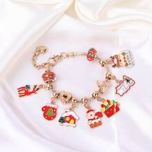 Gold Christmas Theme Large Hole Beaded Santa Claus Reindeer Snowflake Pendant Christmas Countdown Calendar Bracelet Gift Box - Blue - View 4