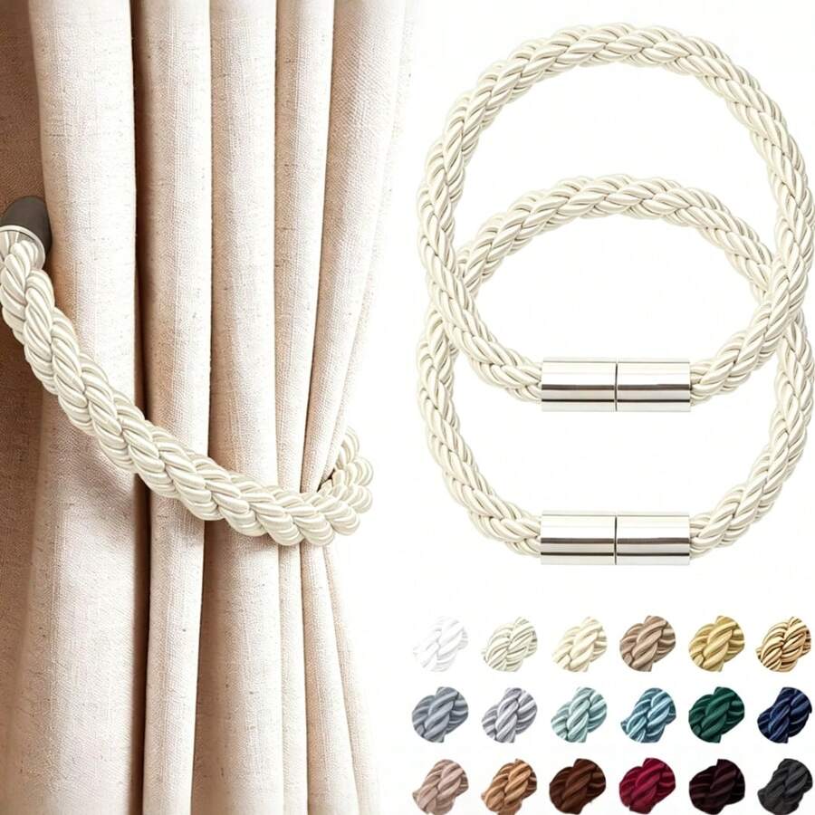 2pcs Modern Home Decor Thick Rope Curtain Tiebacks, Simple Magnetic Buckle Fasteners For Bedroom And Living Room - Multicolor - View 1