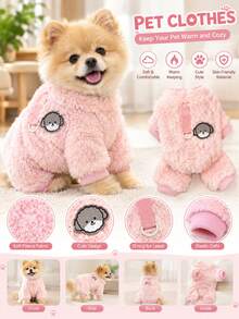 Plush Four-Legged Dog , Autumn/Winter Warm Pet Clothes, Bear Embroidery With Leash Ring Design, Suitable For Small Dogs And Cats, Indoor And Outdoor Wear - Multicolor - View 3