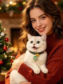 Christmas Adjustable Cat & Dog Collar With Bell, Christmas Tree & Santa Claus Pendant, Christmas Pet Gift, Suitable For Cats And Small Dogs - Multicolor - View 9
