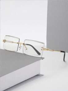 1pc Metal Frameless Rectangular Fashion Glasses Fashion Glasses Suitable For Outdoor, Vacation, Driving - Grey - View 4