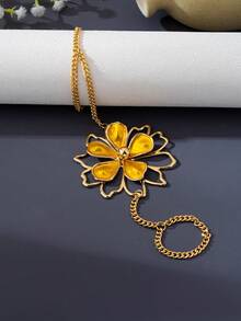 1pc Double Layer Gold Oil Drip Enamel Hollow Floral Toe Ring Foot Chain, Elegant Elegant Sexy Jewelry Suitable For Vacation And Party - Orange - View 5