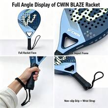 CWIN BLAZE Padel Racket, 3K Carbon Fiber Surface With High Elasticity Cortex EVA Core, 360g Lightweight Professional Racket, Anti-Slip Handle With Wrist Strap, Comes With Premium Hard Shell Carrying Case, Suitable For Adult Intermediate And Advanced Players - Multicolor - View 7