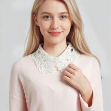1pc White Lace Detachable Collar, Crochet Faux Collar, Solid Color Semi-Blouse, Removable, Machine Washable Accessory For Spring - White - View 9