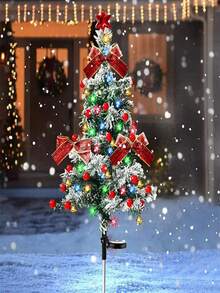 2pcs Solar Powered Christmas Tree Lights, LED Christmas Decorative Lights With Red Ribbon, Berries, Bells And Stars, Suitable For Christmas Decoration, Home Decor, Party Decor, Yard Decor, Garden Decor And Pool Decor - Christmas Tree Lights - View 2