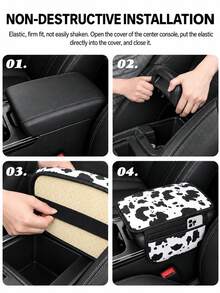 1pc Shiny Rhinestone Car Armrest Cover, Luxury Quilted PU Car Dashboard Mat With Side Storage Pocket, Diamond Pattern Sparkling Crystal Car Interior Accessory, Universal Fit For SUV, Sedan, Truck And Other Vehicles - Style B - View 8