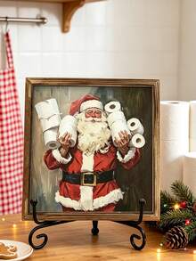 1pc Santa Claus Pattern Wooden Decorative Painting, Bathroom Humor, Party Tabletop Decor, Christmas Decoration, Christmas Bathroom Decor, Santa Claus Holding Toilet Paper Decor, Living Room, Dining Room, Bedroom Decor, Christmas Decoration, Christmas Party Supplies, Christmas Home Decor, Winter Decor, Christmas Gift, Party Favor, Gag Gift, Christmas Decor, Merry Christmas - Santa Claus - View 6