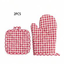 2pcs Heat Resistant Polyester Oven Gloves And Pot Holders Set, Green Coffee Plaid Double-Sided Quilted Insulated Kitchen Glove, Waterproof Non-Slip For Baking BBQ Cooking, Easy Clean Kitchen Essential Tool, Christmas Gift For Home Cooks - View 12