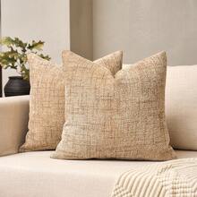 1pc Luxury Sofa Cushion Pillow Cover Without Insert, Oatmeal Coffee Cream Natural Wood Style (Light Luxury Textured + Vintage Wabi-Sabi Solid Color), Chenille + Soft Multi-Color Linen-Like Woven Decorative Throw Pillow Case, Suitable For Home, Sofa, Bed, Bedroom, Living Room, Cafe, Showroom, Decor, Daily And Holiday Gatherings, All Seasons - Oatmeal Coffee - View 7