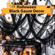 1/2pcs Black Halloween Decorative Fabric, Tear-Resistant Horror Gauze, Suitable For Yard, Porch, Tree Branches, Haunted House, Stair Railing, Backdrop Wall, Indoor And Outdoor Decoration - Black - View 2