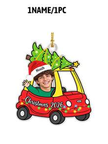 Custom Car Christmas Tree Ornament, Personalized Family Photo Hanging Decor, Customized Name Holiday Keepsake For Tree, Home Party Decor, Customizable Xmas Gift For Family, Couples, Friends, Pet Lovers, 1-4 Names & Photos, 2026, Family Keepsake Gift - Style C - View 14