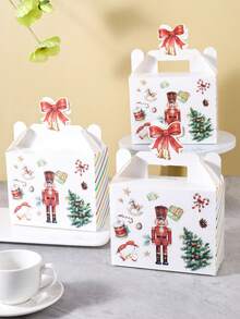 2/5/8/10/12PCS Portable Paper Gift Boxes, Vintage Nutcracker And Christmas Tree Pattern, Colorful Stripes, Rectangular Gift Box With Handle And Red Bow Hollow Top, Suitable For Gift Packaging, Christmas Party And Holiday Party Supplies - Nutcracker - View 1