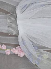 Colorful Floral Embroidered Bridal Veil, Dreamy Tulle Veil For Garden Wedding - Multicolor - View 7
