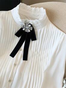 Women's White Crinkled Stand Collar Petal Sleeve French Style Blouse Inner Wear - White - View 4