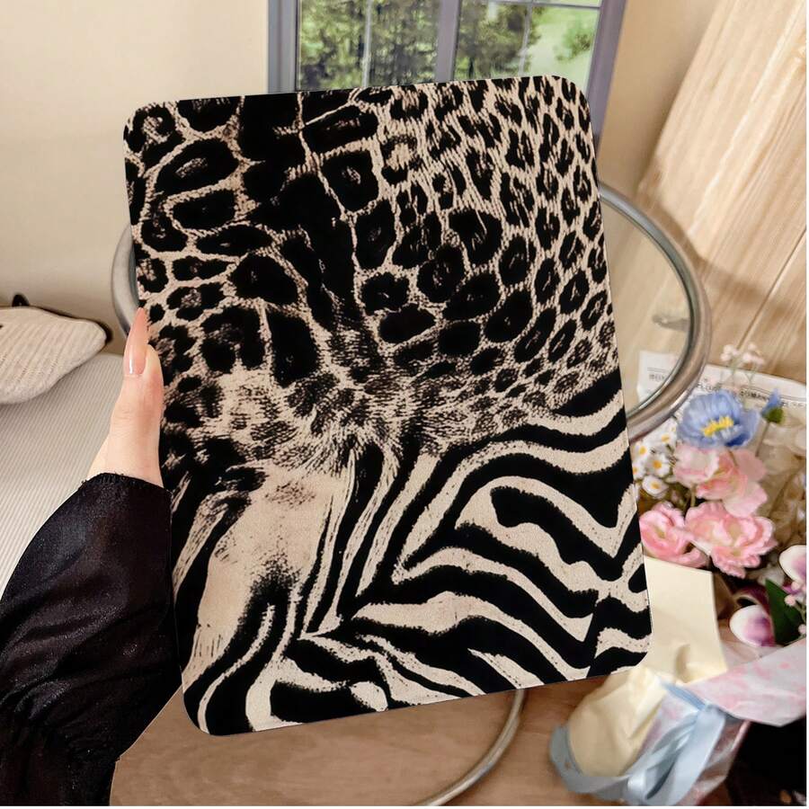 1件豹紋與斑馬紋混搭360°旋轉平板保護殼，相容 iPad 10代 10.9吋 2022 智慧殼/Air 13(M3 2025)/Air 11(M3 2025)/11(A16 2025)，適用於 Pad、MatePad、Pad、Honor Pad、Xiaoxin Pad