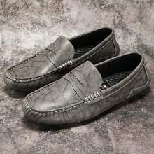 Men's Vintage Fashion Distressed Versatile Loafers, Contrast Stitching Soft Sole Comfortable Flat Shoes, Casual Commute Driving Dating Moccasins - Grey - View 2